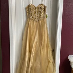 Gold strapless floor length dress